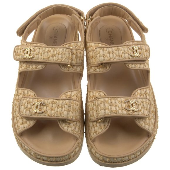 CHANEL Interlocking CC Logo Raffia Espadrilles Dad Sandals Size: 9.5 | IT 39.5 - Picture 3 of 11